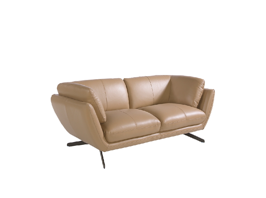2 seater sofa upholstered in leather and black steel legs