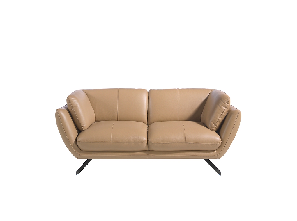 2 seater sofa upholstered in leather and black steel legs