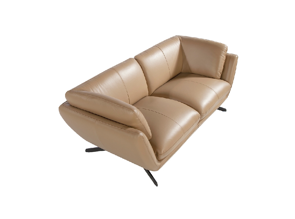 2 seater sofa upholstered in leather and black steel legs