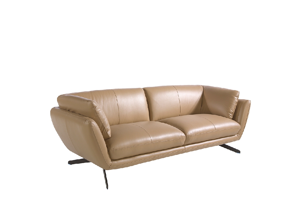 3 seater sofa upholstered in leather and black steel legs