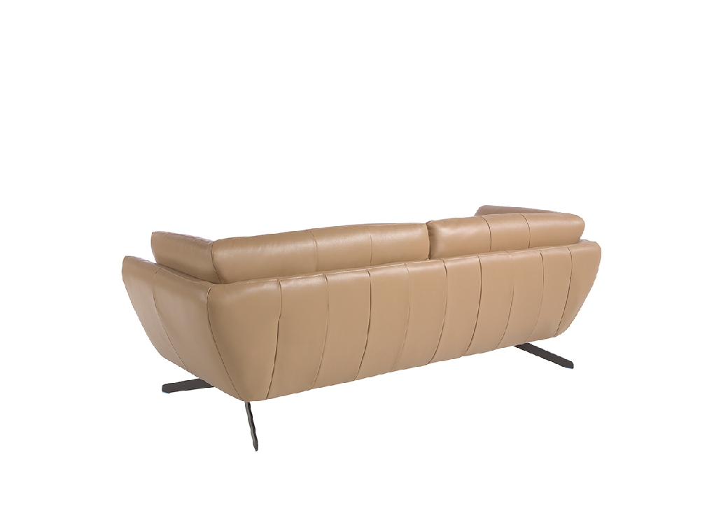 3 seater sofa upholstered in leather and black steel legs