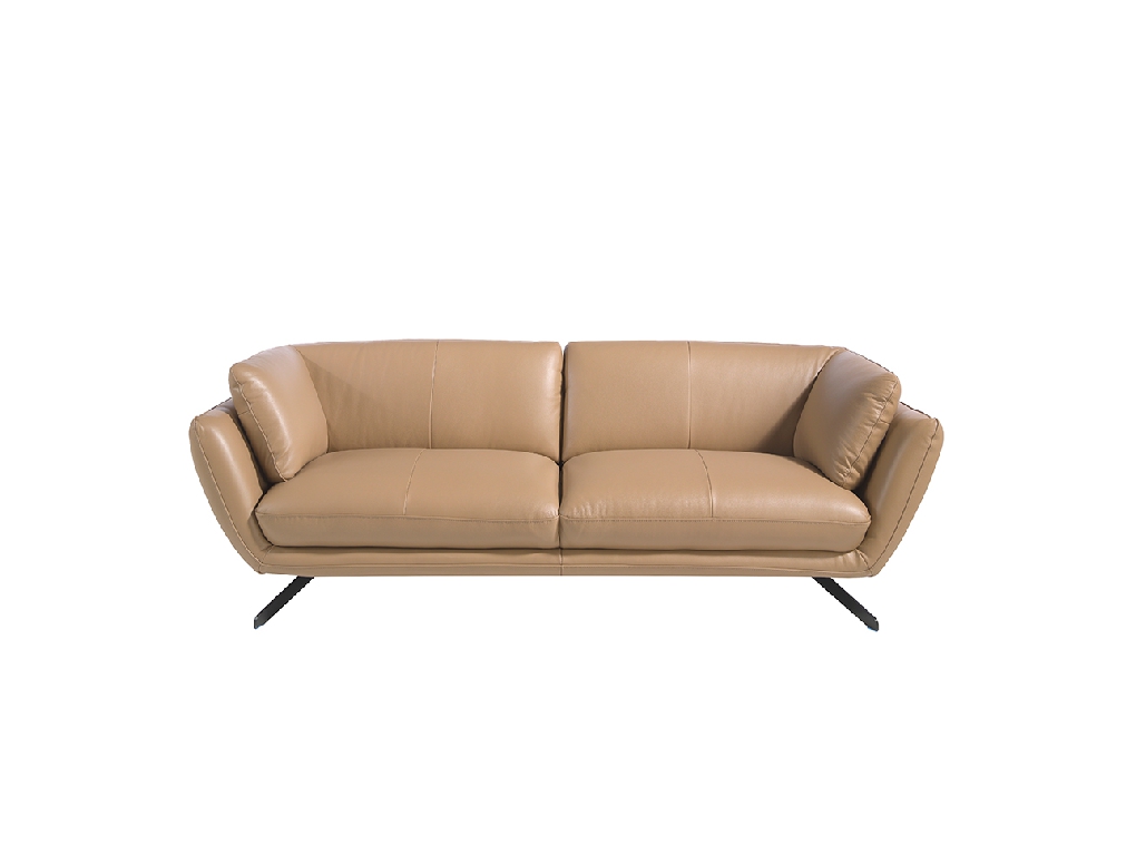 3 seater sofa upholstered in leather and black steel legs