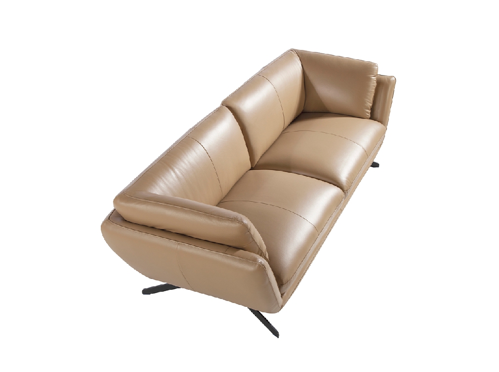3 seater sofa upholstered in leather and black steel legs