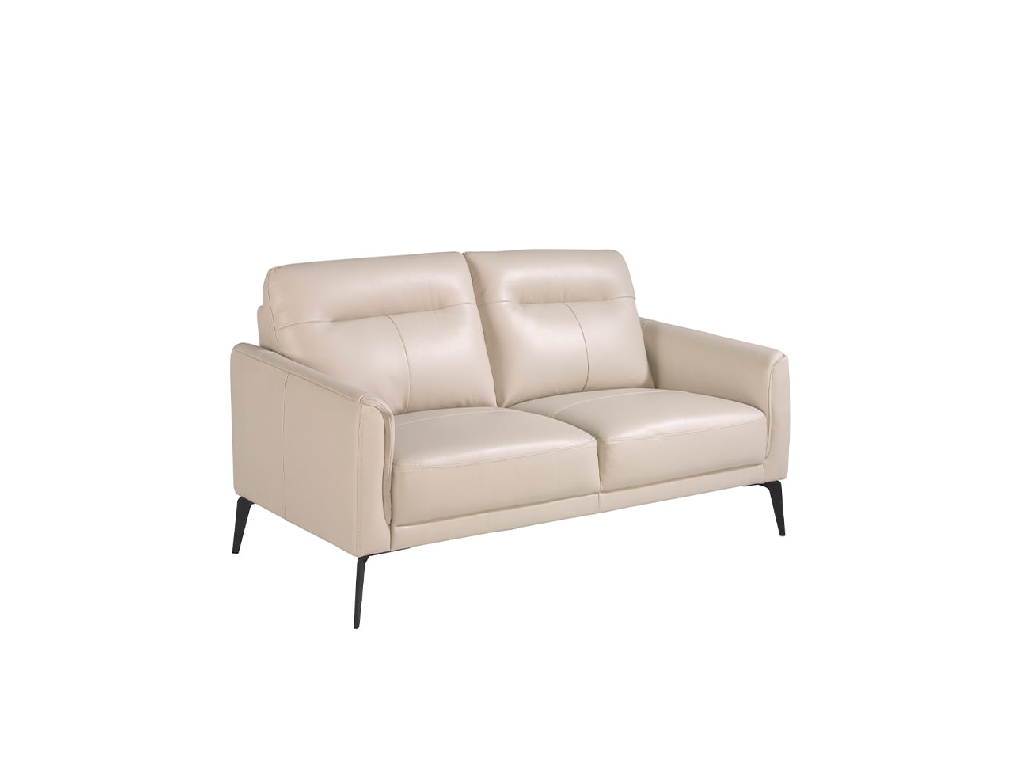 2-Sitzer-Sofa, gepolstert mit taupefarbenem Leder und schwarzen Stahlbeinen