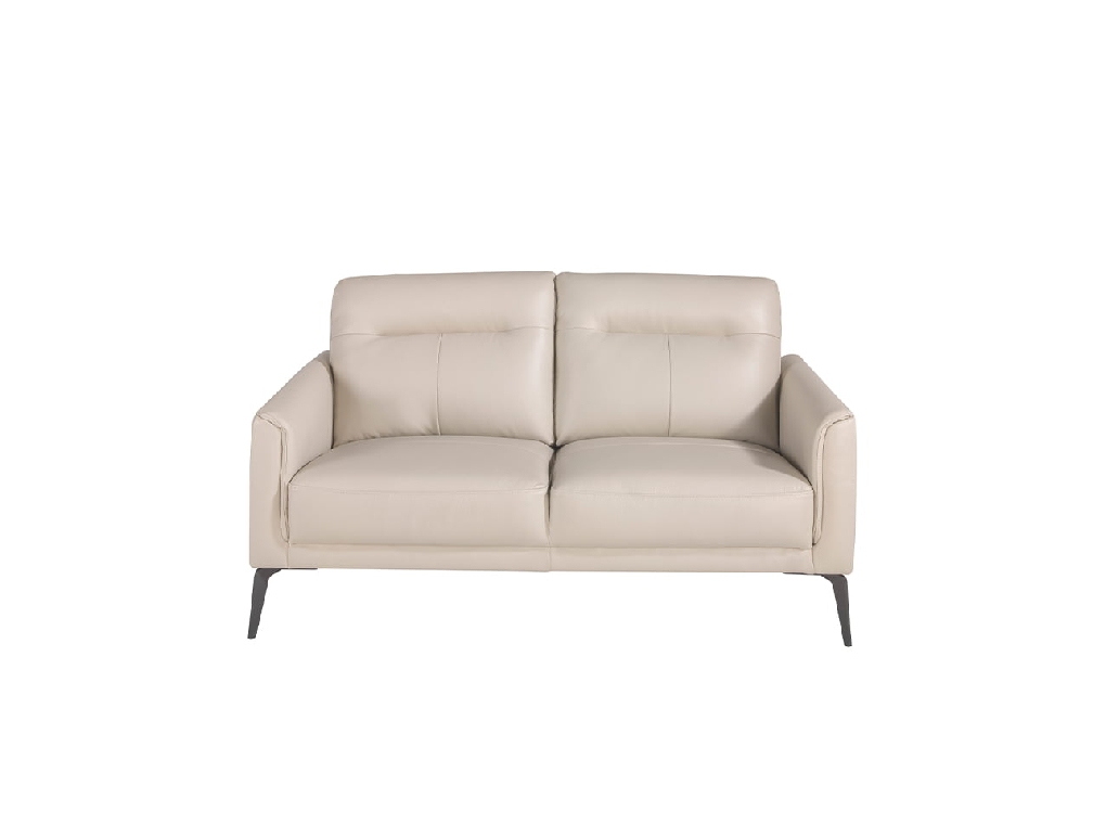 2-Sitzer-Sofa, gepolstert mit taupefarbenem Leder und schwarzen Stahlbeinen