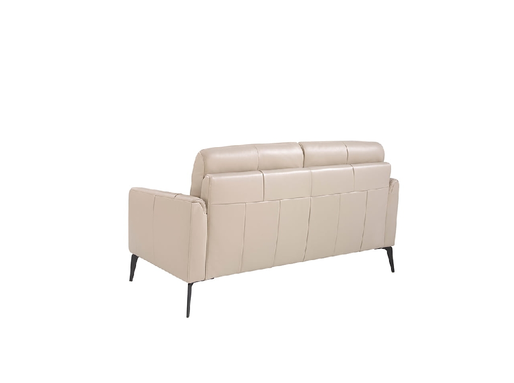 2-Sitzer-Sofa, gepolstert mit taupefarbenem Leder und schwarzen Stahlbeinen