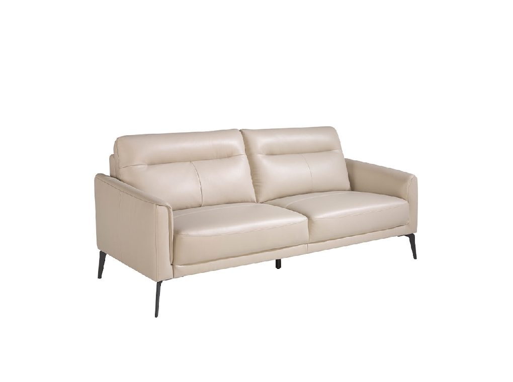 3 seater sofa upholstered in taupe grey leather with black steel legs