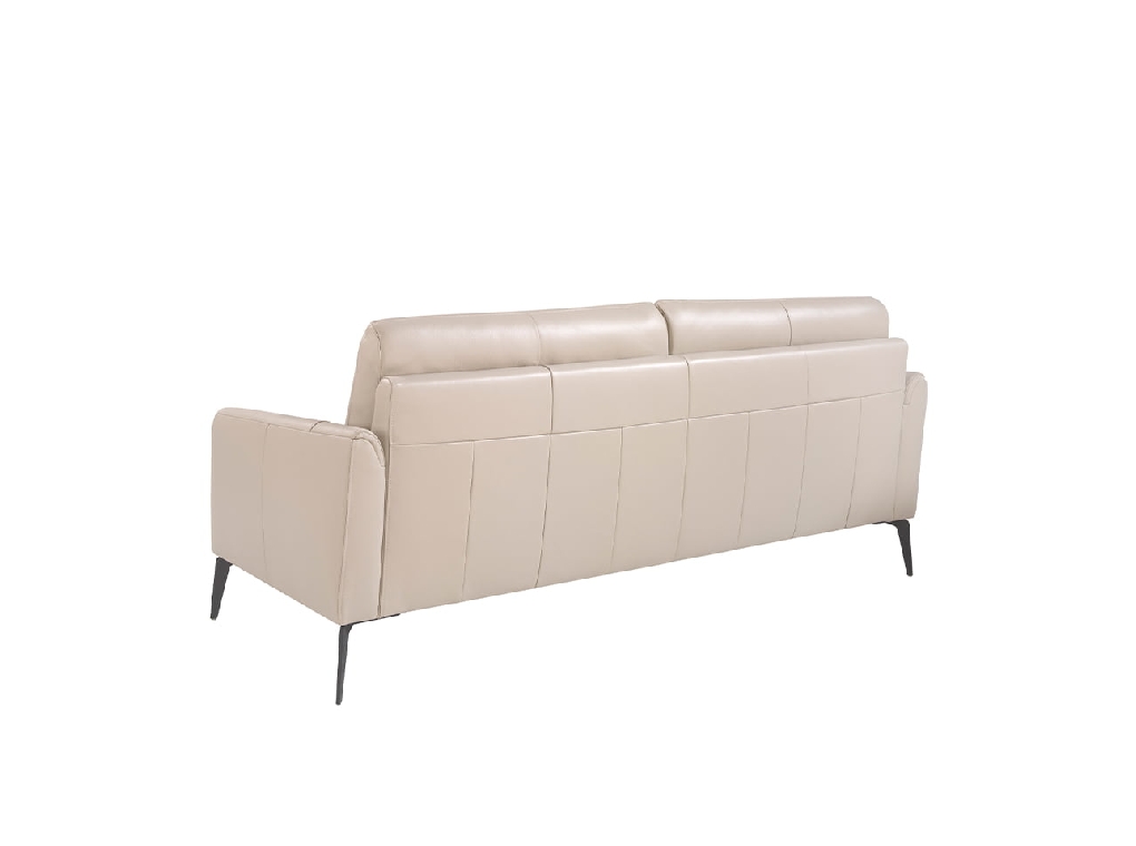 3-Sitzer-Sofa, gepolstert mit taupefarbenem Leder und schwarzen Stahlbeinen