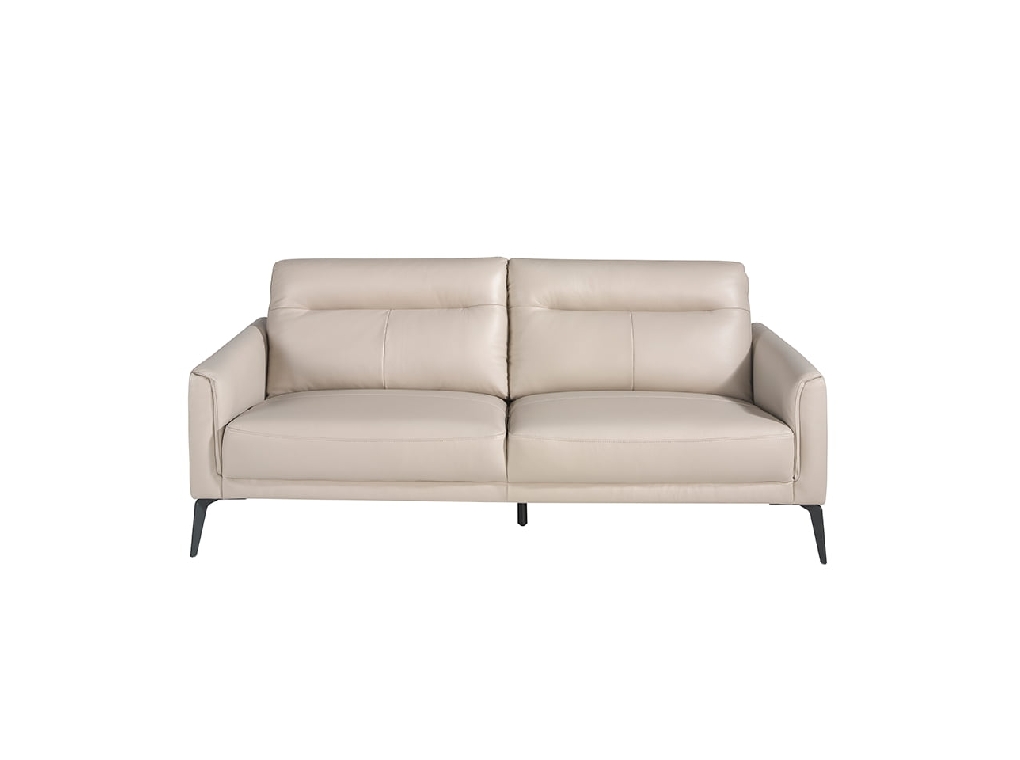 3 seater sofa upholstered in taupe grey leather with black steel legs