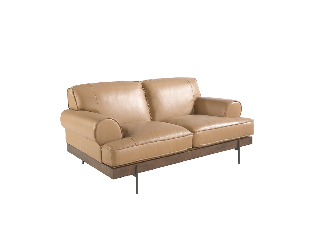 2-seater sofa upholstered in leather with black epoxy steel legs