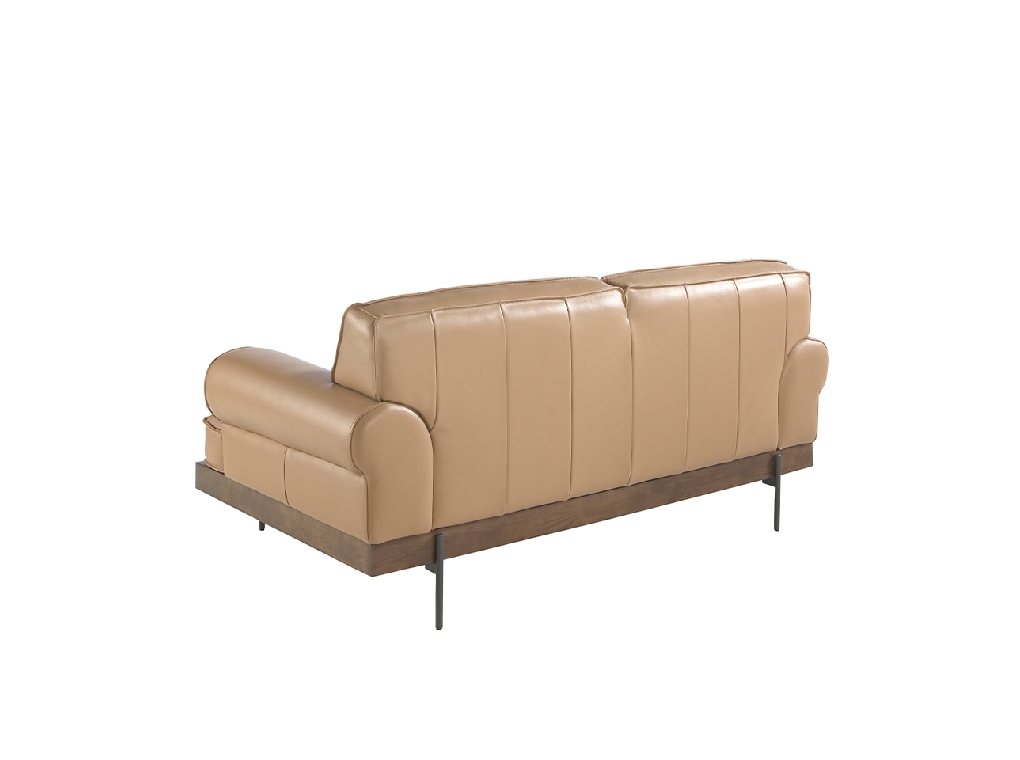 2-seater sofa upholstered in leather with black epoxy steel legs