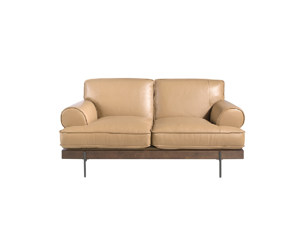 2-seater sofa upholstered in leather with black epoxy steel legs