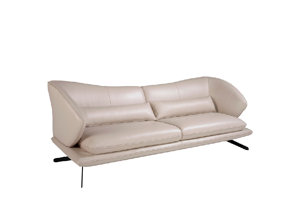 3 seater sofa upholstered in leather and decorative cushions