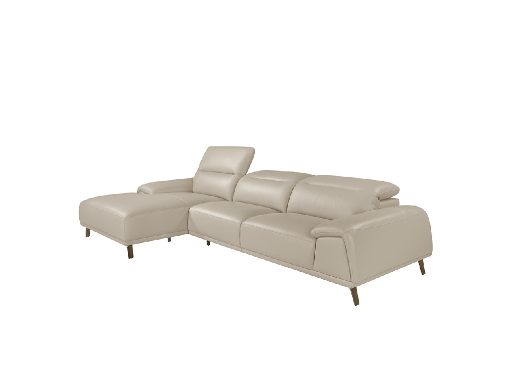 Leather upholstered chaise longue sofa with articulated backrests