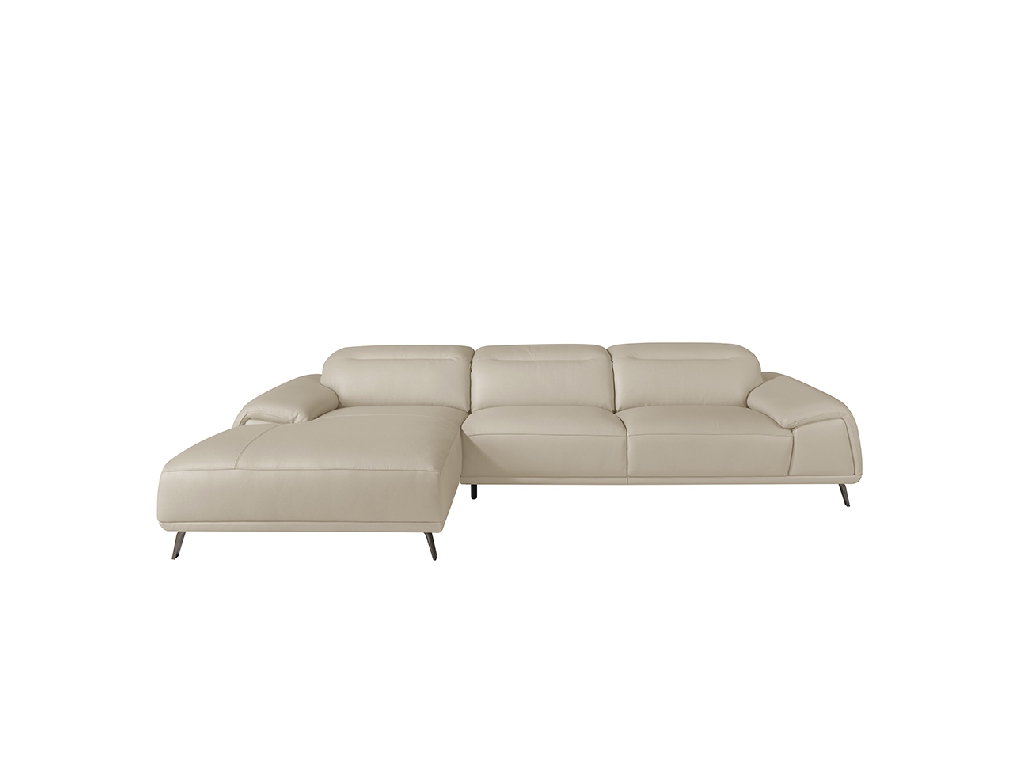 Leather upholstered chaise longue sofa with articulated backrests