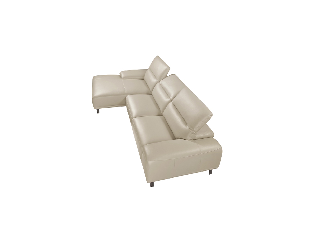 Sofá chaise longue tapizado en piel y respaldos articulados