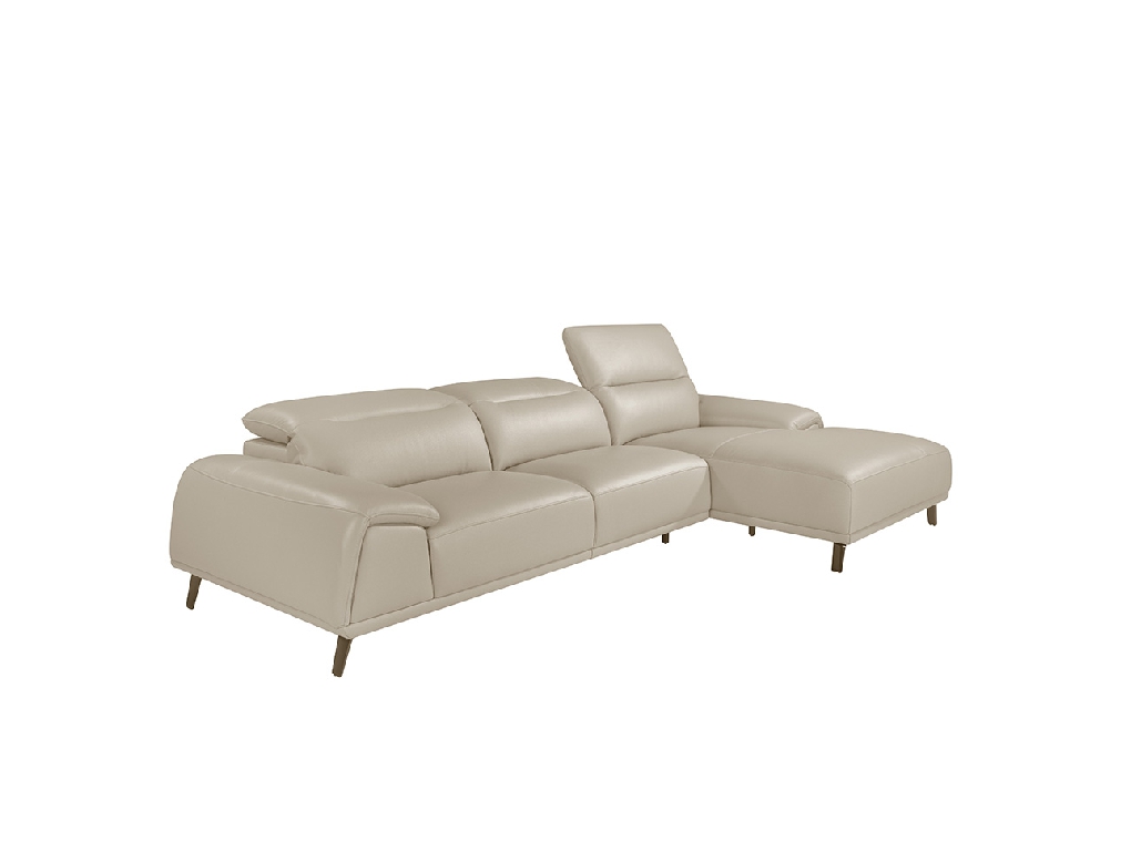 Leather upholstered chaise longue sofa with articulated backrests