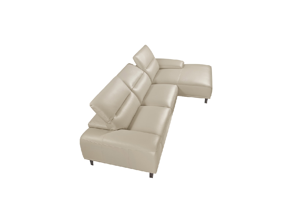 Sofá chaise longue tapizado en piel y respaldos articulados