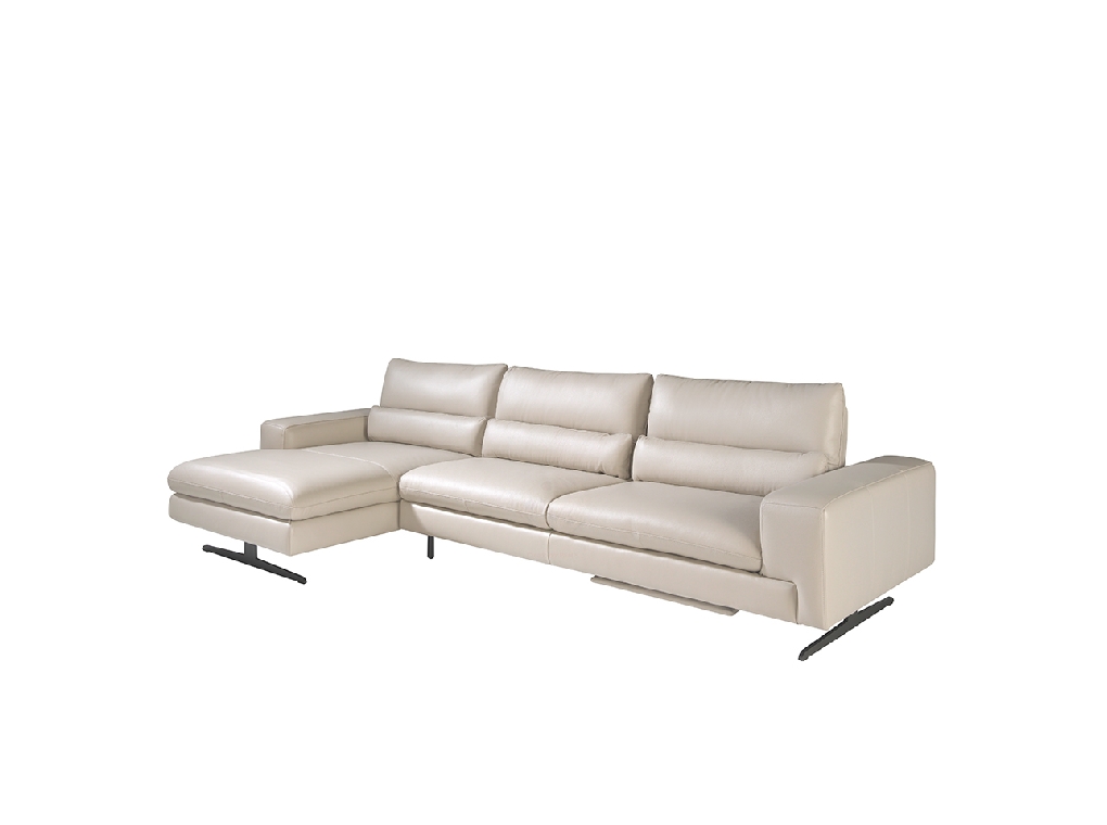 Leather upholstered chaise longue sofa with tilting backrests