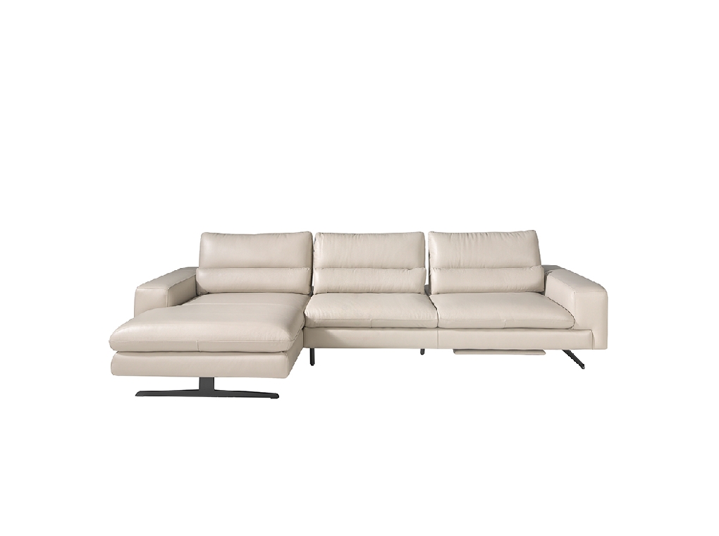 Leather upholstered chaise longue sofa with tilting backrests