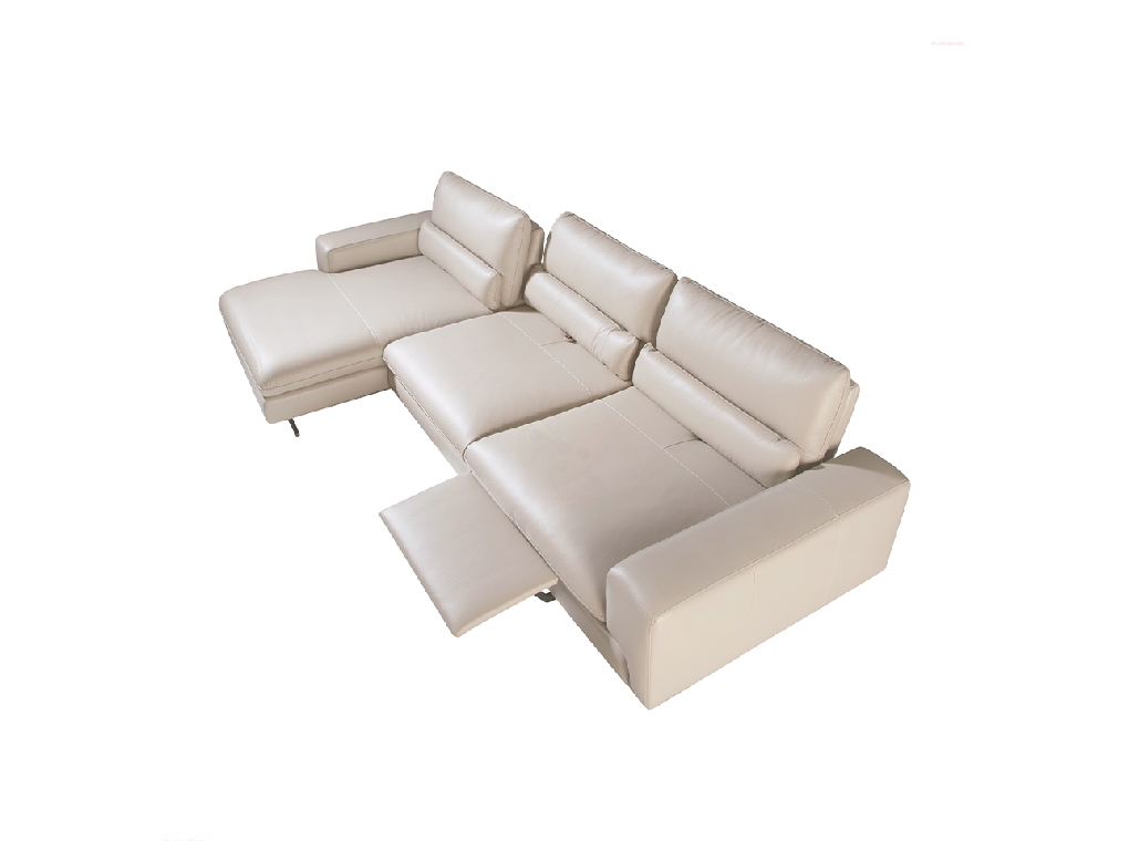 Leather upholstered chaise longue sofa with tilting backrests