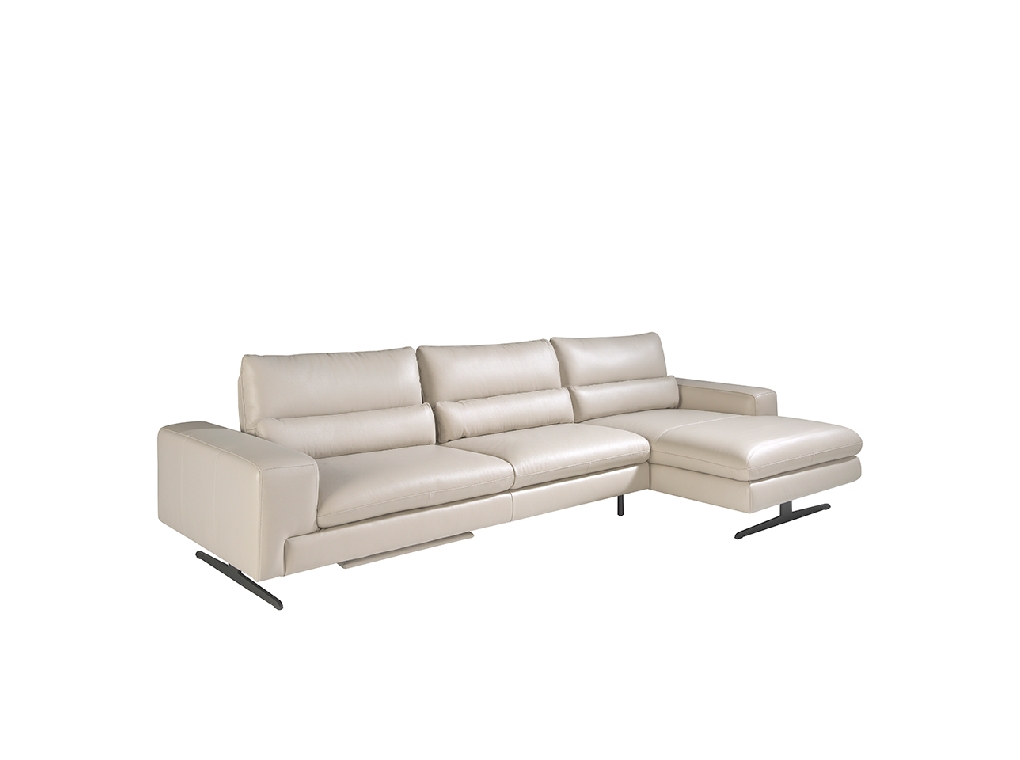 Leather upholstered chaise longue sofa with tilting backrests