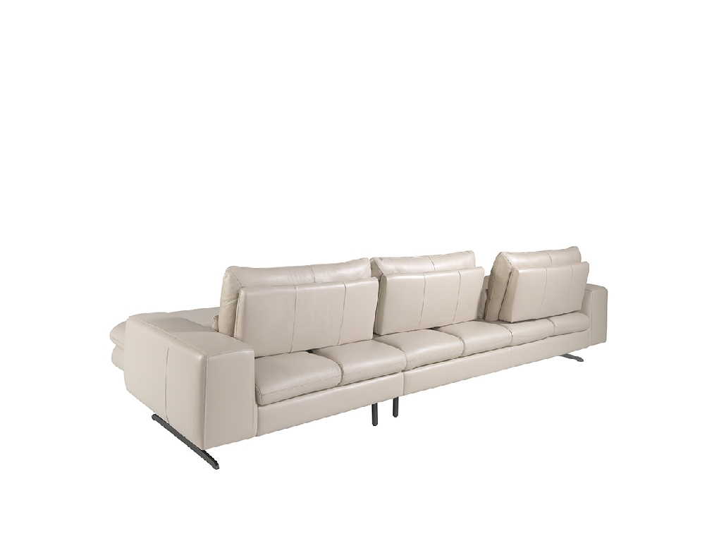 Leather upholstered chaise longue sofa with tilting backrests