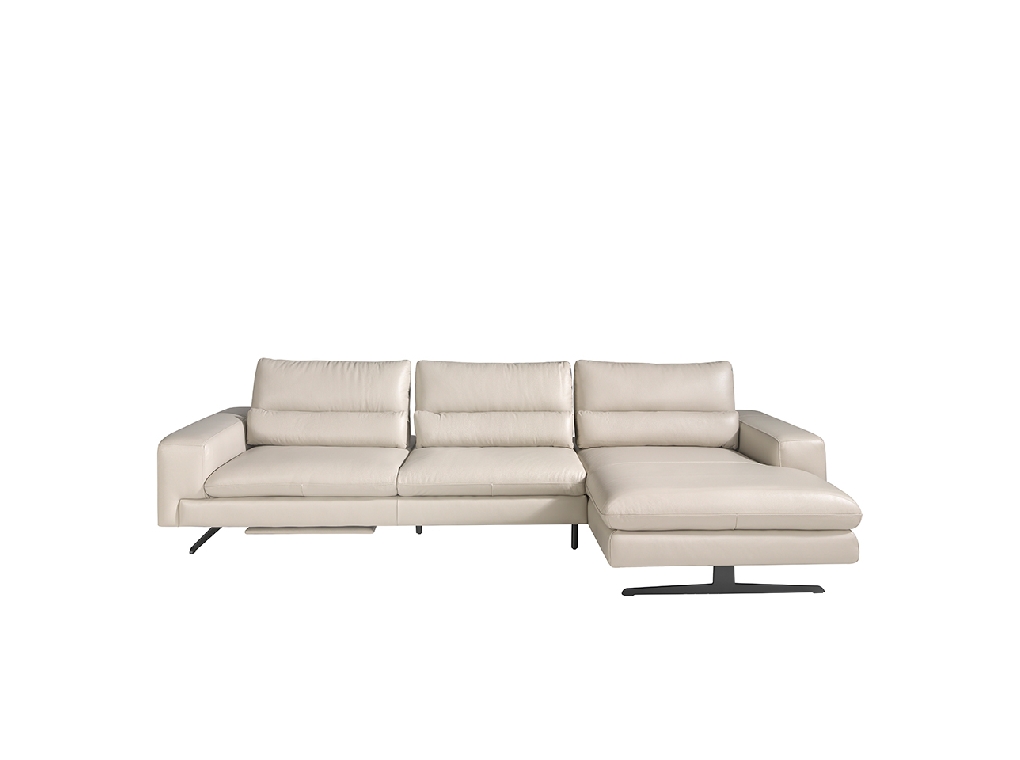 Leather upholstered chaise longue sofa with tilting backrests