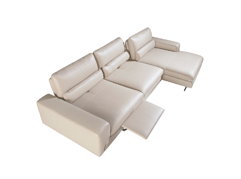 Leather upholstered chaise longue sofa with tilting backrests