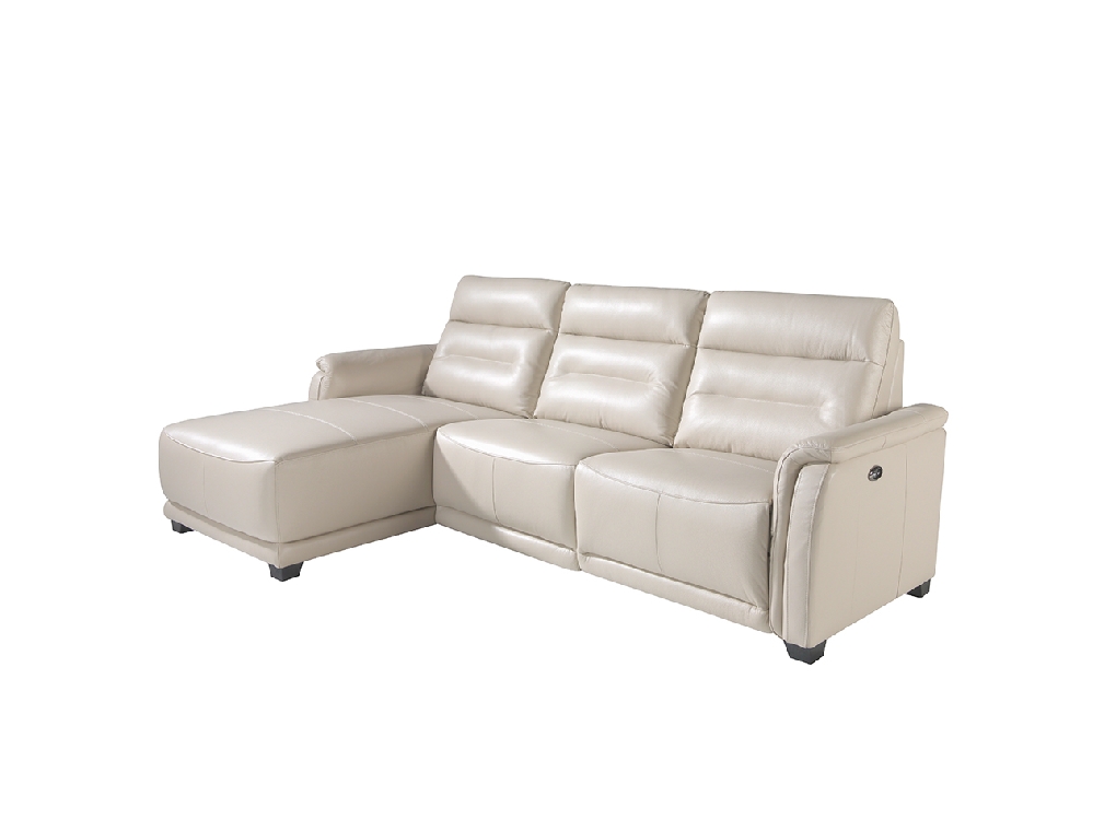 Sofa chaise longue tapizado en piel y mecanismo relax