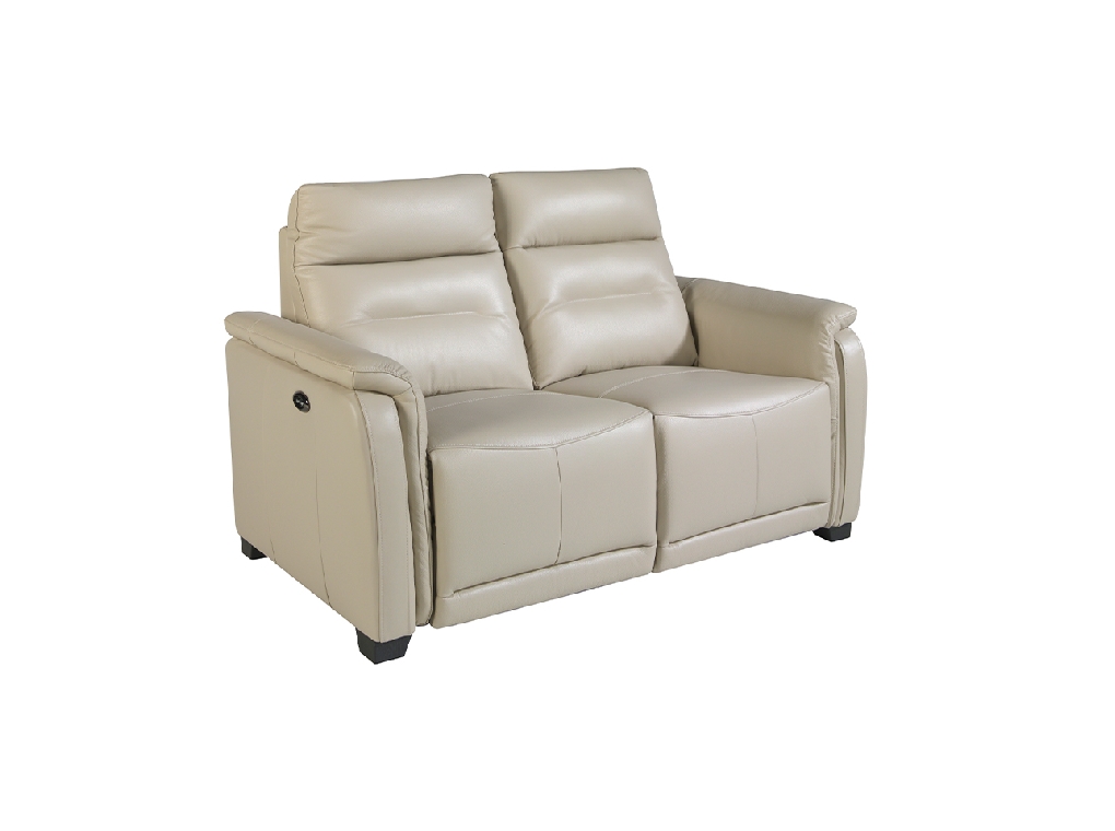 2 seater sofa upholstered in grey leather and relax mechanisms