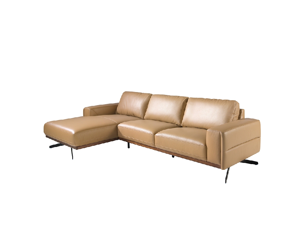 Ledergepolstertes Chaiselongue-Sofa mit schwarzen Stahlbeinen