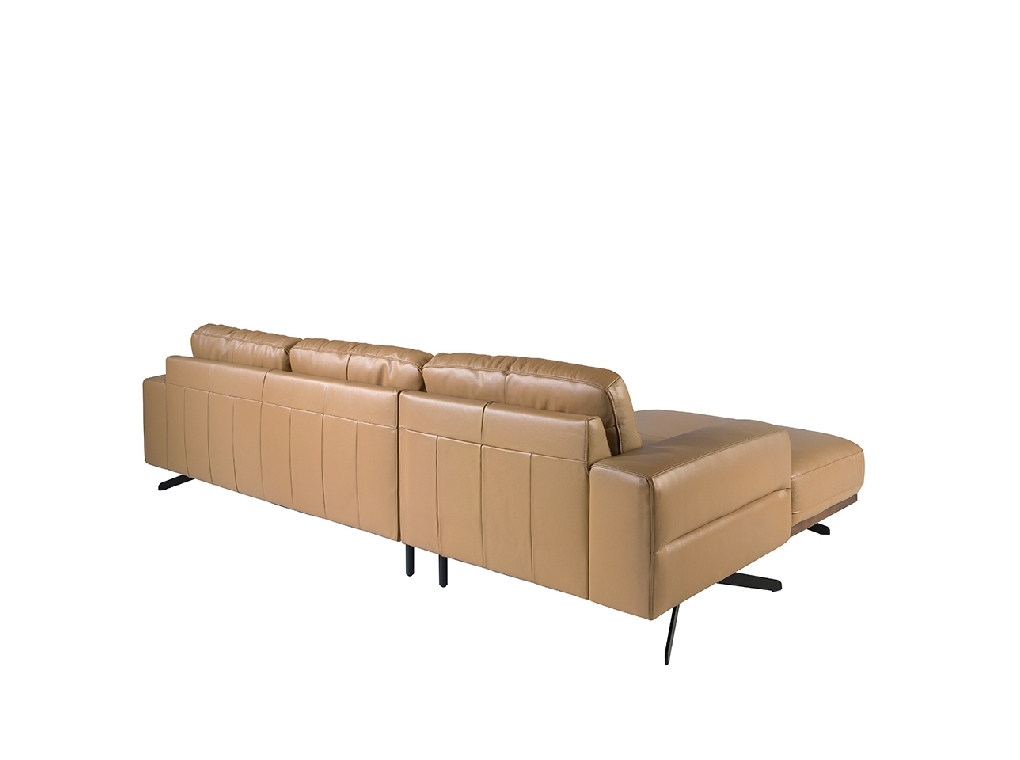 Leather upholstered chaise longue sofa with black steel legs