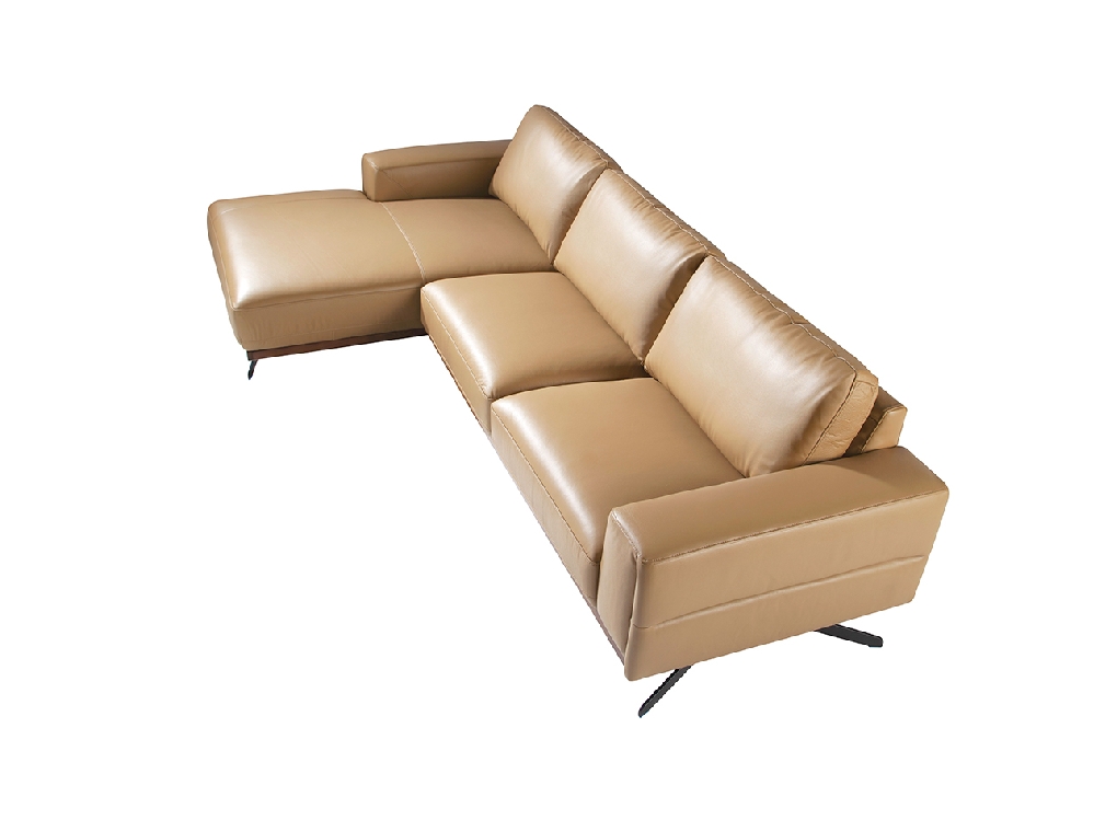 Ledergepolstertes Chaiselongue-Sofa mit schwarzen Stahlbeinen