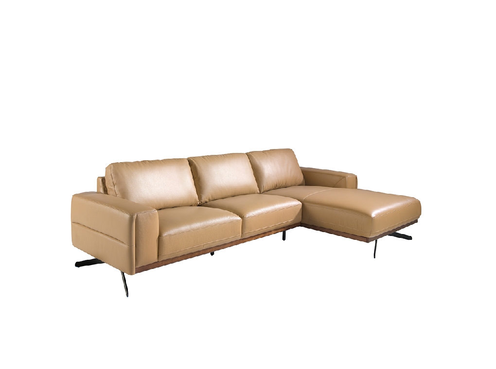 Ledergepolstertes Chaiselongue-Sofa mit schwarzen Stahlbeinen