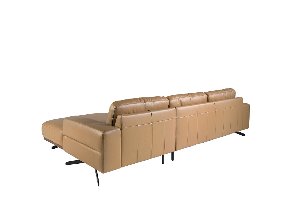 Leather upholstered chaise longue sofa with black steel legs