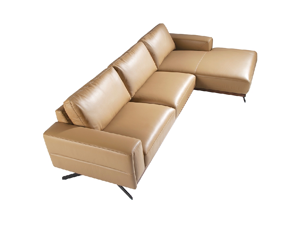 Ledergepolstertes Chaiselongue-Sofa mit schwarzen Stahlbeinen