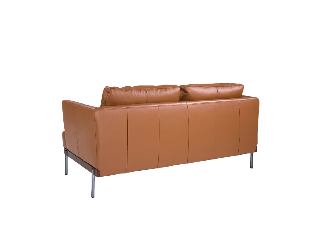 2 seater sofa upholstered in leather with darkened steel legs