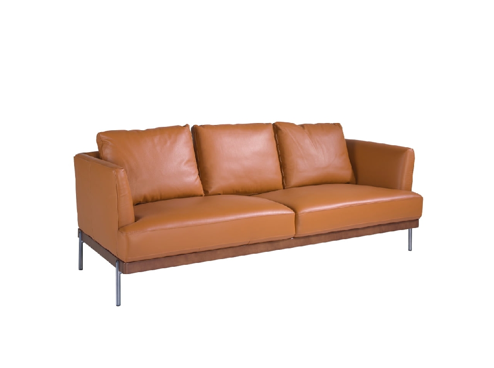 3 seater sofa upholstered in leather with darkened steel legs