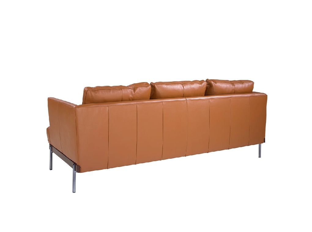 3 seater sofa upholstered in leather with darkened steel legs