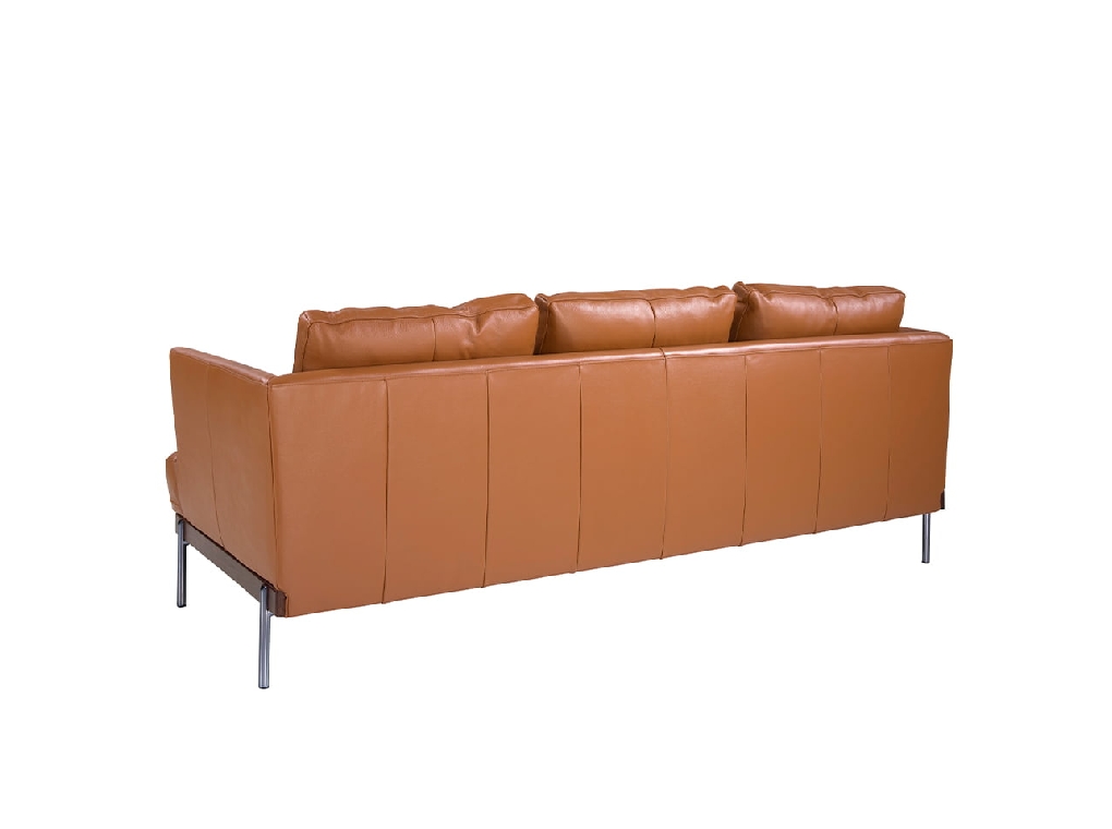 3-Sitzer-Sofa, gepolstert mit Leder, Beine aus abgedunkeltem Stahl