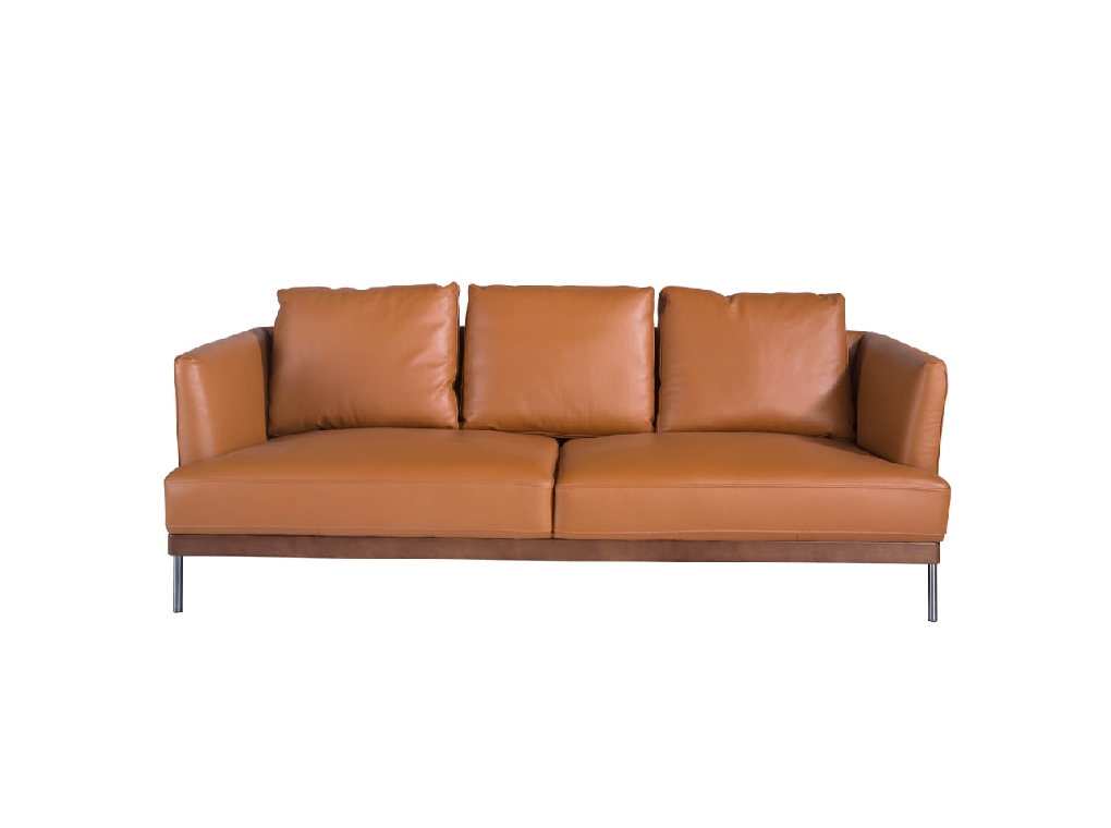 3 seater sofa upholstered in leather with darkened steel legs