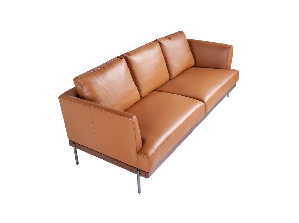 3 seater sofa upholstered in leather with darkened steel legs