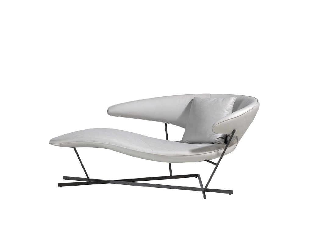 Sofa upholstered in blue eco-leather and black steel