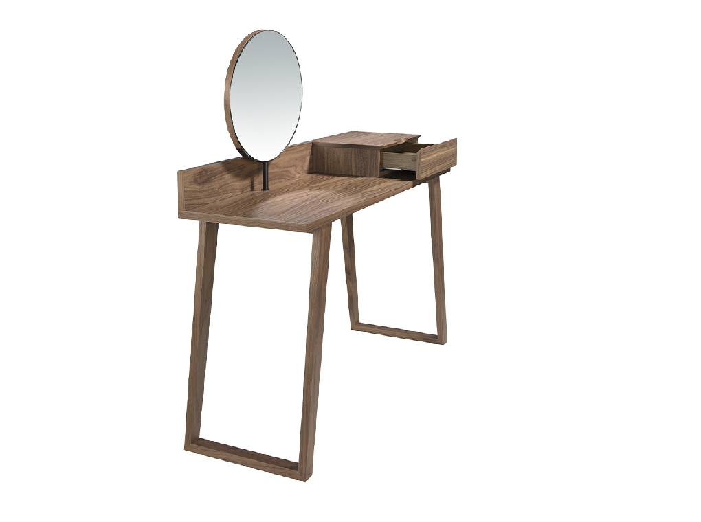 Walnut wood dressing table with swivel mirror