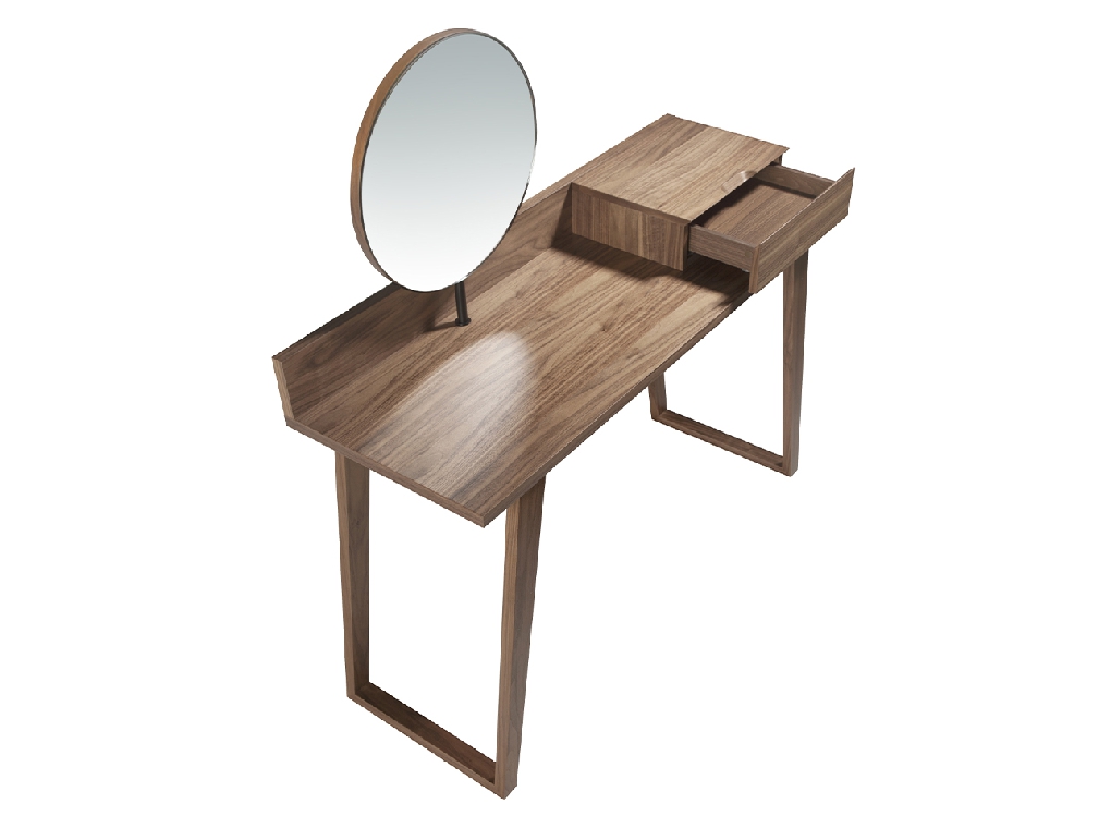 Walnut wood dressing table with swivel mirror