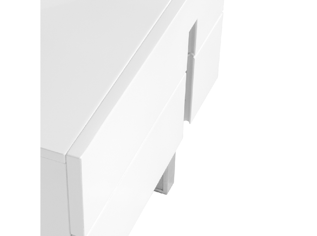 White wooden bedside table and chrome steel