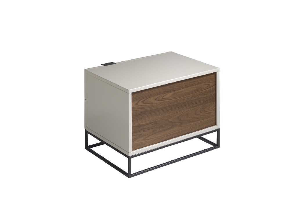 Pearl Gray wooden bedside table and black steel