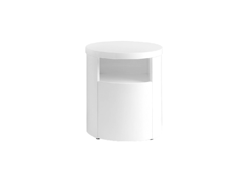 White round wooden bedside table
