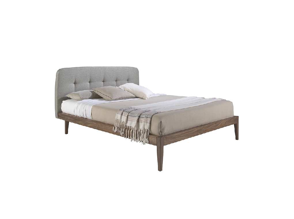 Bed upholstered in fabric with Walnut wood frame